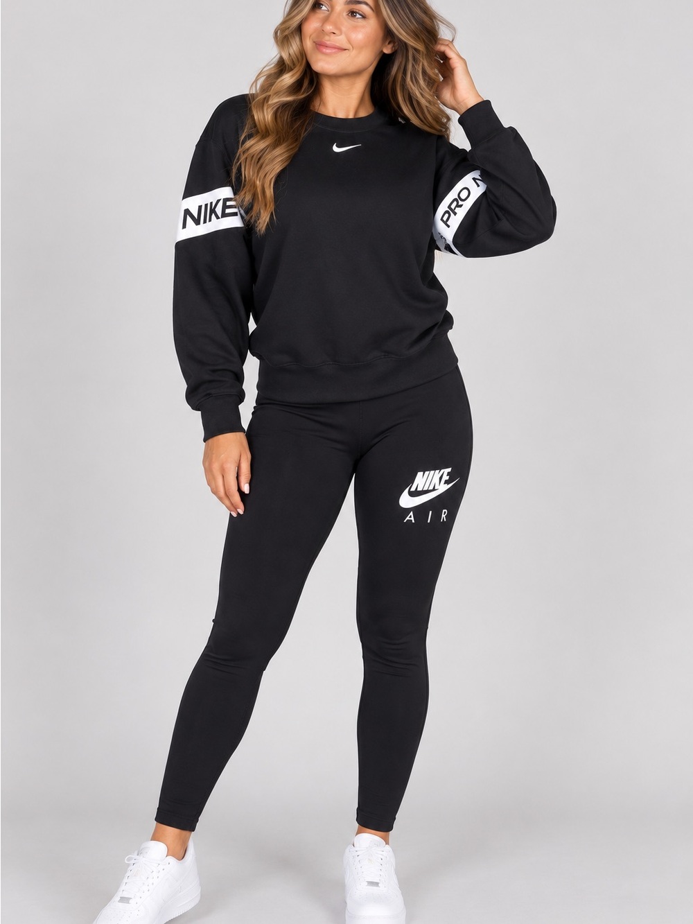 Nike Air women's large Black leggings with Nike pro crewneck